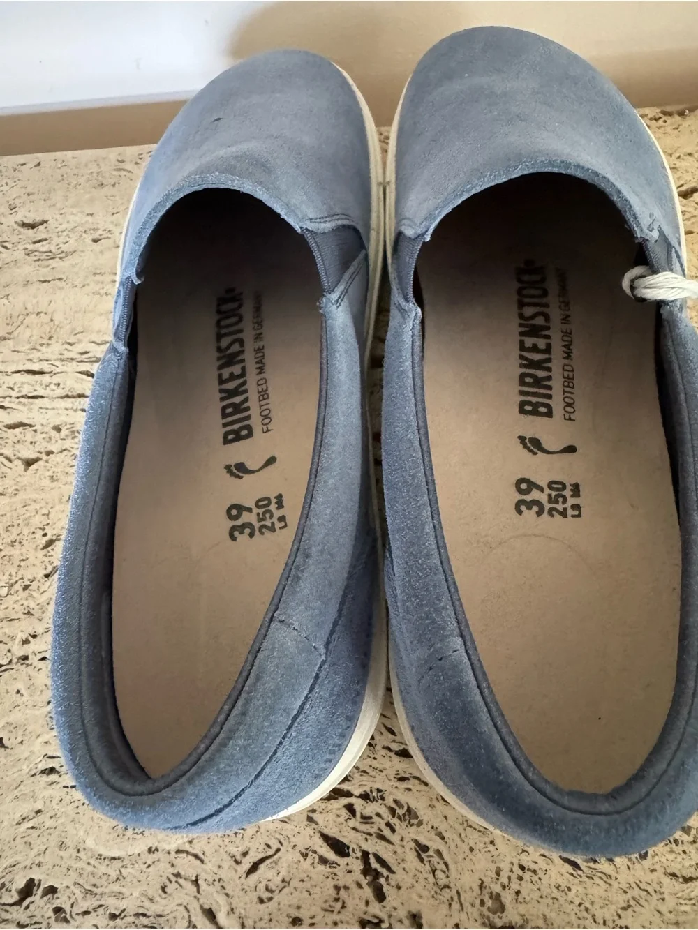 Birkenstock Oswego elemental blue suede with white sole. Size EU39.MSRP $149.95